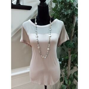 Tahari Women's Pink Solid Rayon Short Sleeve Round Neck Top Blouse Size Large